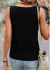 Black tops,Plain Color tops,Button Lightweight Black Scoop Neck Tank Top