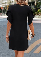 Black dresses,Contrast Color dresses,Everyday dresses,Casual dresses,Patchwork Black Short A Line V Neck Dress