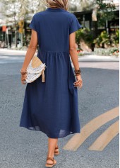 Navy dresses,Plain Color dresses,Everyday dresses,Casual dresses,Pocket Navy Stand Collar Shift Dress