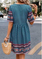 Turquoise dresses,Paisley dresses,Vacation dresses,Vacation dresses,ROTITA Ruched Paisley Print Turquoise A Line Dress