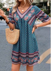 Turquoise dresses,Paisley dresses,Vacation dresses,Vacation dresses,ROTITA Ruched Paisley Print Turquoise A Line Dress