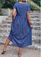 Dark Blue dresses,Geometric dresses,Dot dresses,Everyday dresses,Casual dresses,ROTITA Pocket Geometric Print Dark Blue A Line Dress