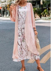 Pink dresses,White dresses,Floral dresses,Plants dresses,Party dresses,Elegant dresses,ROTITA Two Piece Floral Print Pink Maxi Dress and Cardigan