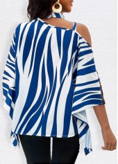 Blue tops,White tops,Animal Print tops,ROTITA Chain Zebra Stripe Print Blue T Shirt