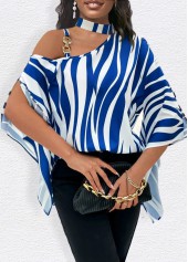 Blue tops,White tops,Animal Print tops,ROTITA Chain Zebra Stripe Print Blue T Shirt