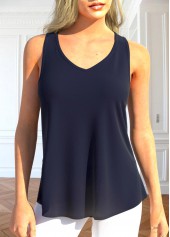 Navy tops,Plain Color tops,ROTITA Two Piece Navy V Neck Cardigan and Tank Top