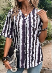 Multi Color tops,Striped tops,Geometric tops,Patchwork Striped Multi Color V Neck Blouse