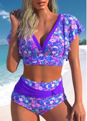 ROTITA Ensemble de bikini violet à petites fleurs et patchwork