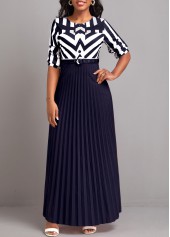 Navy dresses,White dresses,Geometric dresses,Striped dresses,ROTITA Button Geometric Print Pink Belted Maxi Dress