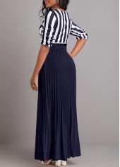 Navy dresses,White dresses,Geometric dresses,Striped dresses,ROTITA Button Geometric Print Pink Belted Maxi Dress