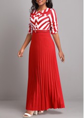 Red dresses,White dresses,Geometric dresses,Striped dresses,ROTITA Button Geometric Print Pink Belted Maxi Dress