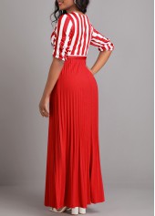 Red dresses,White dresses,Geometric dresses,Striped dresses,ROTITA Button Geometric Print Pink Belted Maxi Dress