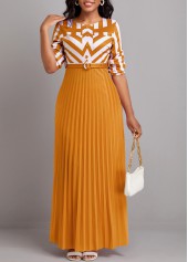 ROTITA Button Geometric Print Pink Belted Maxi Dress