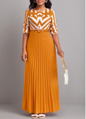 Ginger dresses,White dresses,Geometric dresses,Striped dresses,ROTITA Button Geometric Print Pink Belted Maxi Dress