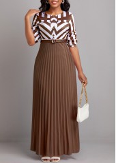 ROTITA Button Geometric Print Pink Belted Maxi Dress