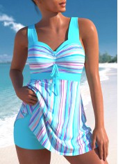 ROTITA Drawstring Cyan Multi Stripe Print Swimdress Top-No Bottom