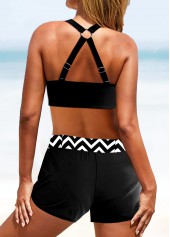 Black swimwear,Striped swimwear,Geometric swimwear,ROTITA Circular Ring Black Wave Pattern Print Bikini Set