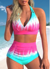 ROTITA Ruched Cyan Ombre High Waisted Bikini Set