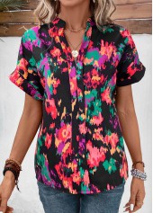 Multi Color tops,Rainbow Color tops,Dazzle Colorful tops,Patchwork Dazzle Colorful Print Multi Color Blouse