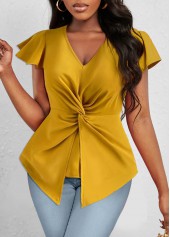 Ginger tops,Plain Color tops,ROTITA Twist Ginger V Neck Short Sleeve T Shirt