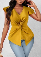 Rotita Twist Ingwer Kurzarm-T-Shirt mit V-Ausschnitt