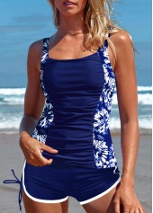 Rotita-Tankini-Set mit mittlerer Taille und gerafftem blauem Blumendruck