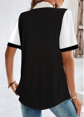White tops,Black tops,Striped tops,Geometric tops,Contrast Color tops,ROTITA Button Striped White Shirt Collar Short Sleeve Blouse