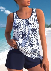 ROTITA Bowknot Navy Marine Life Print Tankini Set