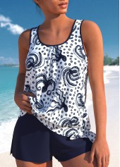 Navy swimwear,Animal Print swimwear,Dot swimwear,ROTITA Bowknot Navy Marine Life Print Tankini Set