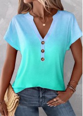 Mint Green tops,Ombre tops,ROTITA Button Ombre Mint Green Split Neck T Shirt