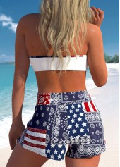 Navy swimwear,White swimwear,Flag swimwear,Striped swimwear,Geometric swimwear,Floral swimwear,ROTITA Patchwork Navy Flag Print High Waisted Bikini Set