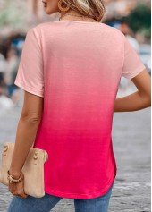 Hot Pink tops,Ombre tops,ROTITA Criss Cross Ombre Hot Pink T Shirt