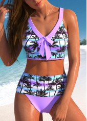ROTITA Patchwork Light Purple Tropical Plants Print Bikini Set