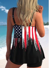 Black swimwear,Flag swimwear,Striped swimwear,ROTITA Circular Ring Black Flag Print Tankini Top
