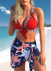 Multi Color swimwear,Geometric swimwear,Striped swimwear,Galaxy swimwear,ROTITA Three-piece Multi Color Geometric Print Bikini Set