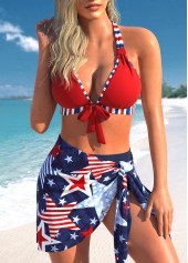 ROTITA Three-piece Multi Color Geometric Print Bikini Set