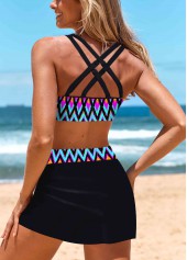Black swimwear,Chevron swimwear,ROTITA Bowknot Black Chevron Print Mid Waisted Bikini Set