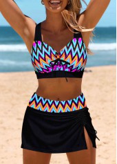 Black swimwear,Chevron swimwear,ROTITA Bowknot Black Chevron Print Mid Waisted Bikini Set