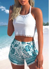 Mint Green swimwear,White swimwear,Tribal swimwear,Floral swimwear,Plants swimwear,ROTITA Patchwork Mint Green Tribal Print Bikini Set