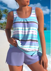 Rotita-Bowknot-Tankini-Set in staubigem Lila mit mehreren Streifenmuster