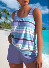 Dusty Purple swimwear,Striped swimwear,Geometric swimwear,ROTITA Bowknot Dusty Purple Multi Stripe Print Tankini Set