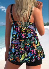 Black swimwear,Floral swimwear,Plants swimwear,ROTITA Black Floral Print Scoop Neck Tankini Top