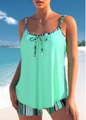 Mint Green swimwear,Geometric swimwear,Striped swimwear,ROTITA Tie Mint Green Geometric Print Tankini Set