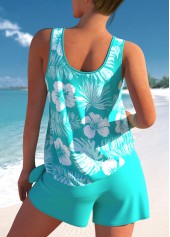 Mint Green swimwear,Plants swimwear,Floral swimwear,ROTITA Bowknot Mint Green Tropical Plants Print Tankini Set