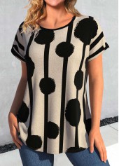 ROTITA T-shirt à col rond camel foncé à imprimé géométrique