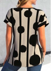 Dark Camel tops,Black tops,Geometric tops,Striped tops,ROTITA Geometric Print Dark Camel Round Neck T Shirt