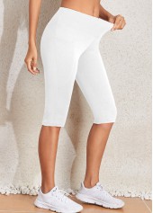 White bottoms,Plain Color bottoms,White Mid Waisted Elastic Waist Knee Length Leggings