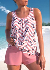 Hoch tailliertes Tankini-Set mit Rotita-Krawatte und geometrischem Print in Rosa