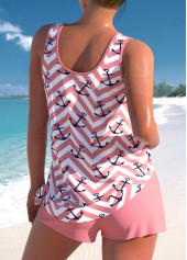 Pink swimwear,Geometric swimwear,Chevron swimwear,ROTITA Tie Pink Geometric Print High Waisted Tankini Set