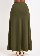 Olive Green bottoms,Plain Color bottoms,Pocket Olive Green Drawastring A Line Maxi Skirt